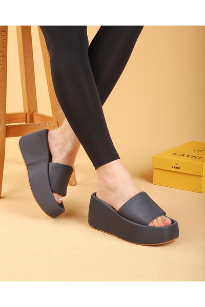 layki Maria Gray Colored High Sole Luxury Slippers 8 CM