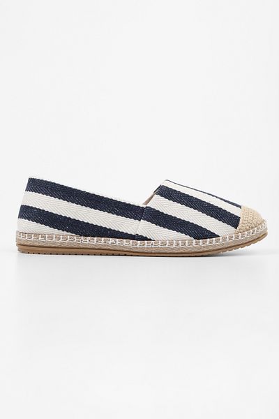 Shoeberry Damen-Espadrille Lurica aus weiß-marineblauem Leinen