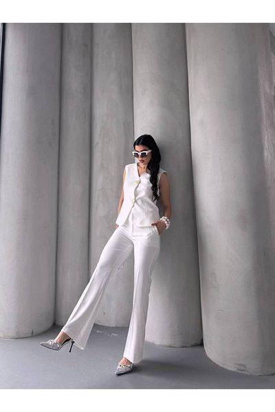 Bella Breeze Women's Gold Cookie Button Vest Pants Suit