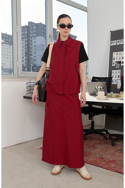 Fatma Atasoy Zippered Burgundy Midi Trench Vest