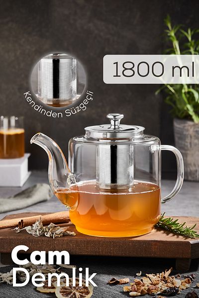 Vienev Heat Resistant Glass Teapot with Strainer 1800 ml