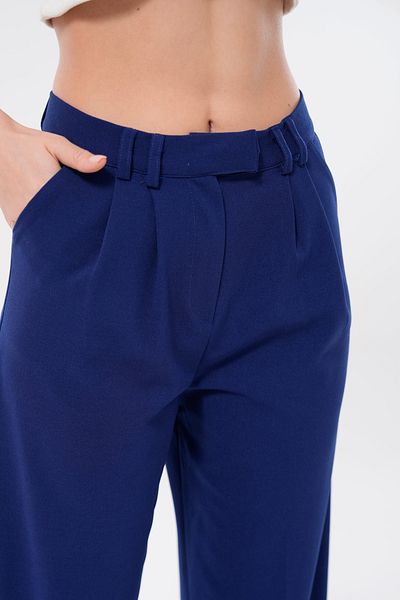 lovebox Women's Modern Palazzo Cut Wide Leg Navy Blue Fabric Trousers 002