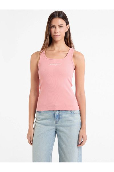 Guess Jeans Gj Tank Top Slim Rib Embro Women's Pink T-Shirt W5Rp48Ka0H1-G682