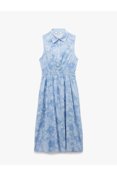 Koton Μίντι φλοράλ φόρεμα από βισκόζη με λεπτομέρεια αμάνικο πουκάμισο με κουμπιά