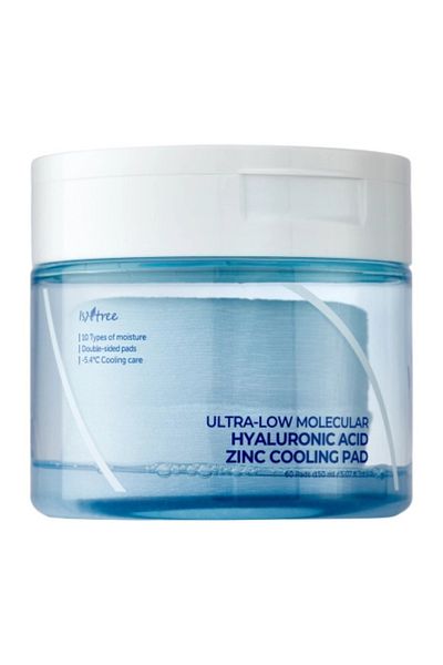 Isntree Ultra-Low Molecular Hyaluronic Acid Zinc Cooling Pad 60 pcs - cooling face pads