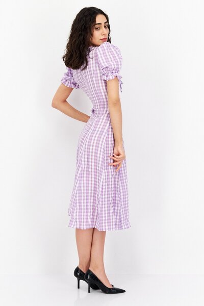 NA-KD Women Checkered Midi Casual Dress, Lilac