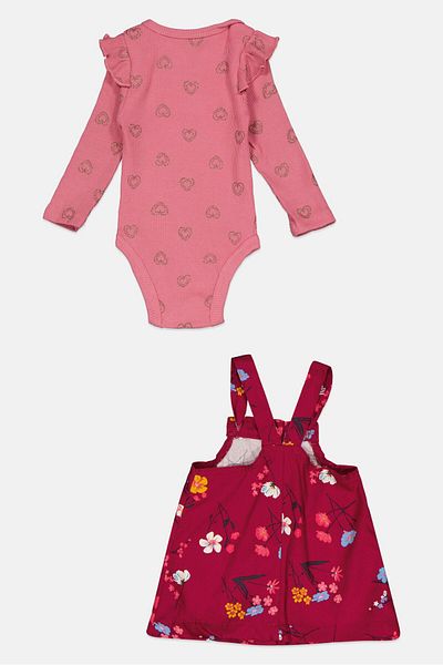 NANETTE LEPORE Toddlers Girl 2 Piece Floral Dress And Long Sleeves Bodysuit, Multicolor