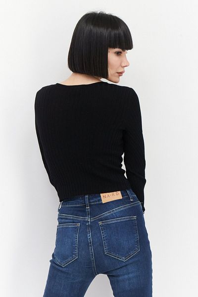 Monki Women V-neck Long Sleeve Textured Blouse, Black