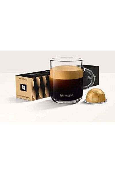 Nespresso Barista Creations VertuoLine GOLDEN CARAMEL Flavoured Roasted Ground Coffee Capsules, 10 C