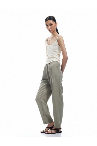 Koton Modal Cupro Fabric High Waist Pocket Carrot Cut Pants