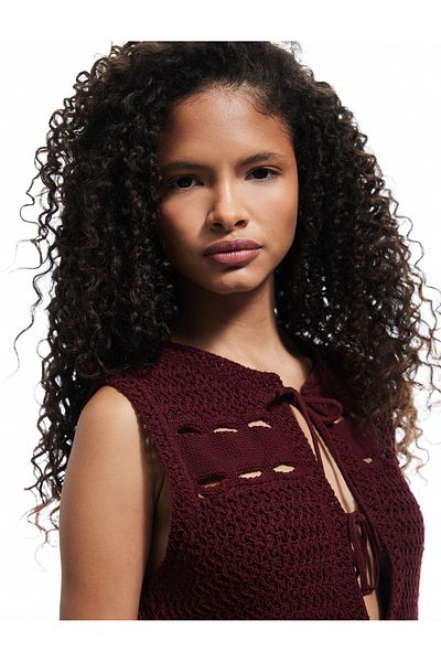 Koton V-Neck Sleeveless Hair Braid Detail Lace-Up Slim Fit Vest