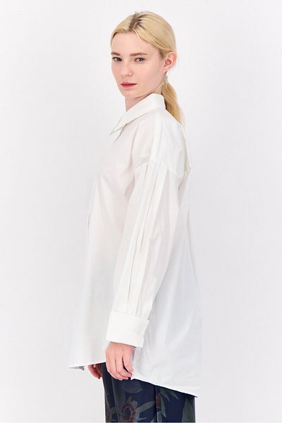 Esprit Women Oversized Fit Pointed Collar Long Sleeve Plain Shirt, Off White