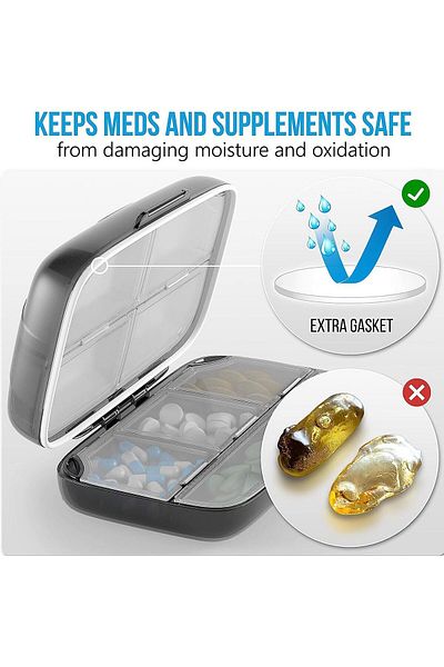 COOYA Pill Organizer, Portable Pill Box, Moisture-Proof, 8 Compartments