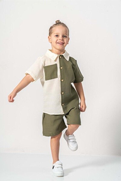 Mnk Baby&Kids Costum pentru băiat din bumbac din țesătură muselină cu pantalo...