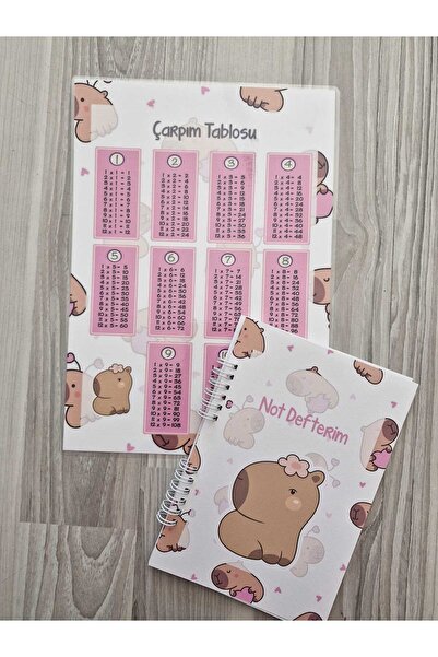 ETİKETİM Capy Temalı Pembe PVC Çarpım Tablosu ve A5 Not Defteri