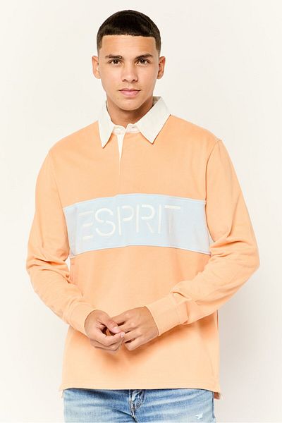 Esprit Men Regular Fit Embroidered Logo Long Sleeves Polo Shirt, Orange