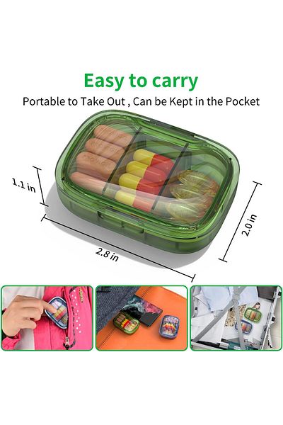 COOYA 2 Pack 3 Compartment Pill Box, Moisture Proof, Travel Pill Organizer For Pocket Purse (Green+Blue)