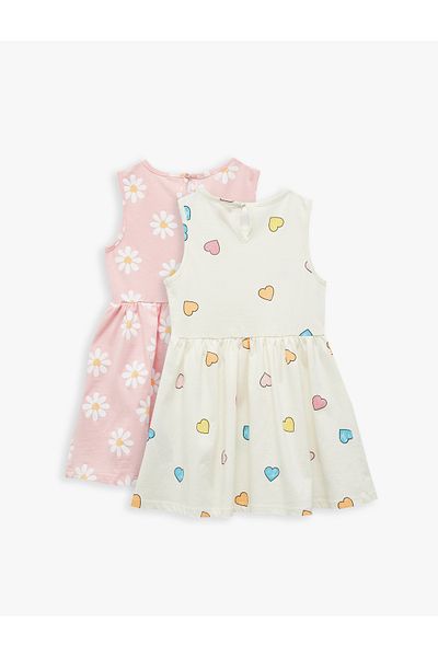 Koton Heart and Flower Pattern Cotton Crew Neck 2-Piece Dress Set