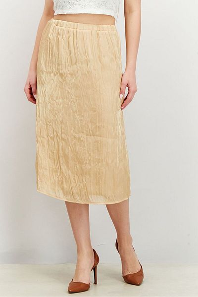 Calvin Klein Women Shine Crinkle Midi Skirt, Gold