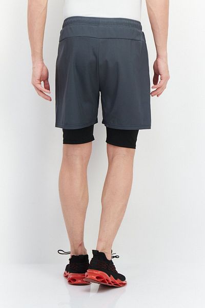 RBX Men Sportswear Fit 2 In 1 Training Shorts, Dark Grey/black