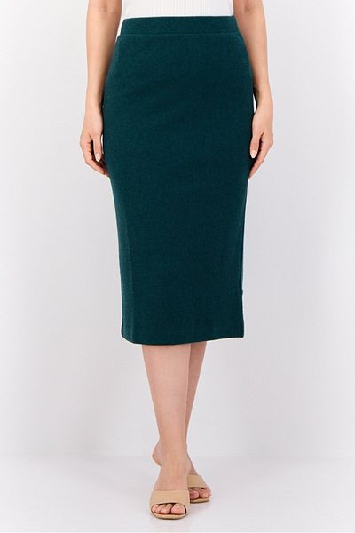 Esprit Women Solid Knitted Midi Skirt, Green