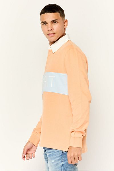 Esprit Men Regular Fit Embroidered Logo Long Sleeves Polo Shirt, Orange