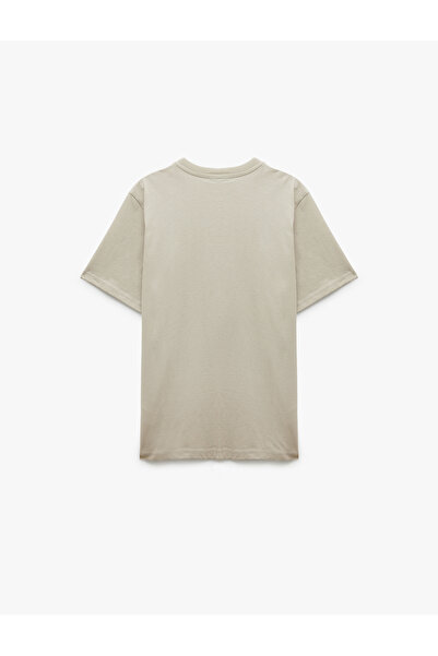 Koton Βαμβακερό μπλουζάκι με λαιμόκοψη με κοντό μανίκι με λεπτομέρεια κεντήματος