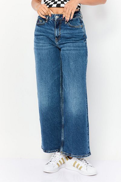 Esprit Women Regular Fit Washed Wide Leg Jeans, Blue