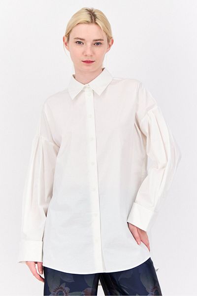 Esprit Women Oversized Fit Pointed Collar Long Sleeve Plain Shirt, Off White