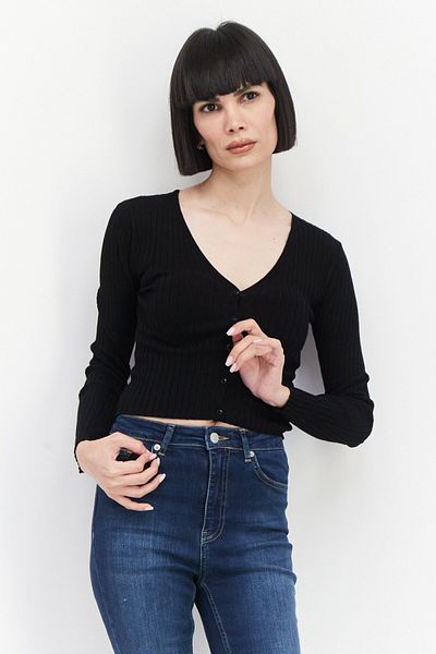 Monki Women V-neck Long Sleeve Textured Blouse, Black