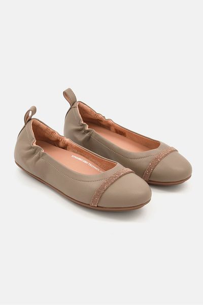 Fitflop Women Slip On Leather Ballet Flats Shoes, Minky Grey