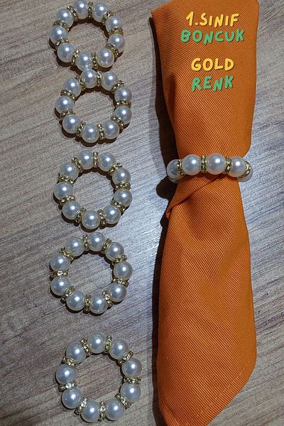 Armashine Metal and Crystal Hoops with Pearls - 6 Pcs Napkin Rings