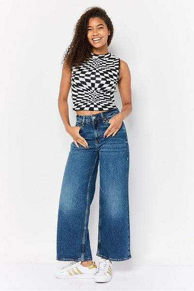 Esprit Women Regular Fit Washed Wide Leg Jeans, Blue