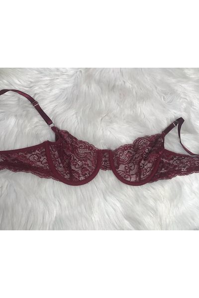COLOR DE PIEL Set chiloți sutien elegant cu imprimeu floral visiniu pentru femei [tanga]