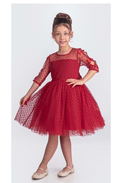 Mnk Baby&Kids Rochie pentru fete M00707 - dantela cu buline, maneca lunga, ro...