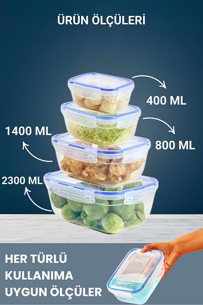 BAGER MARKET 4-Piece Leakproof Storage Container Set, Food Container, Dowry Set, with Seal Cover, 400-800-1400-2300 ml