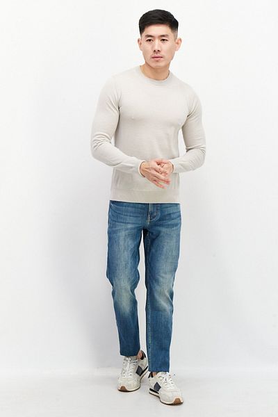 CELIO Men Crew Neck Plain Sweater, Gray