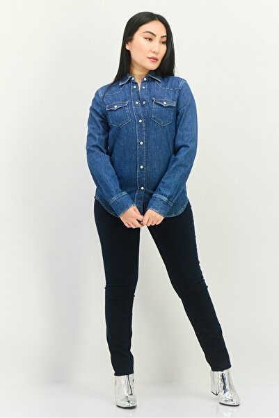 Gant Women Spread Collar Long Sleeves Washed Shirt, Blue