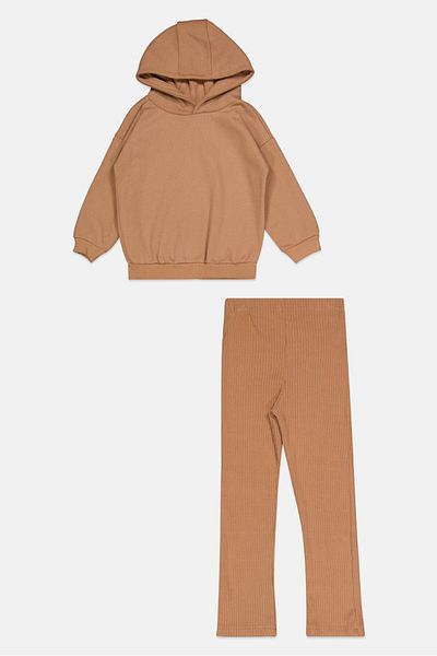 Fudo Kids Girl 2 Pieces Brand Logo Hoodie And Leggings Set, Brown