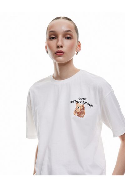 Koton Short Sleeve Crew Neck Cotton Back Printed Oversize T-Shirt