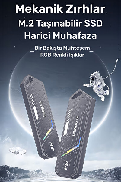 RaXius DK03 USB-A/Type-C Kablolu RGB 2TB 22x80 M.2 NVMe Taşınabilir Harici SSD