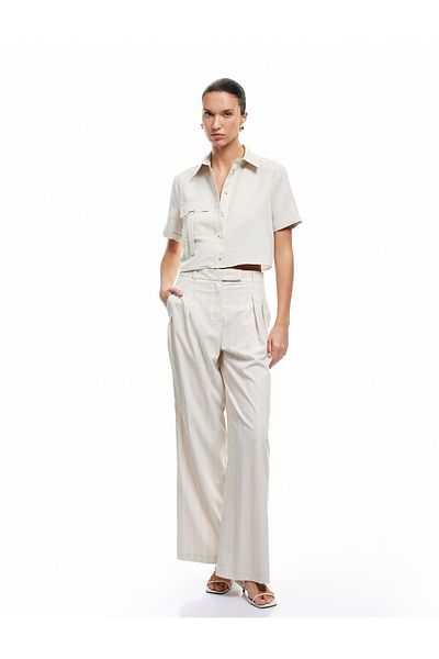 Koton Modal Fabric Blended Pocket Detailed Classic Collar Short Sleeve Crop Shirt
