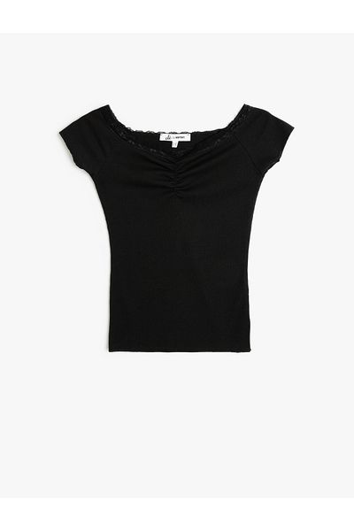 Koton Lace Detailed Slim Fit Short Sleeve T-Shirt