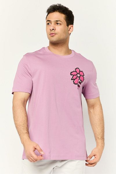 Esprit Men Crew Neck Short Sleeve Printed T-shirts, Purple