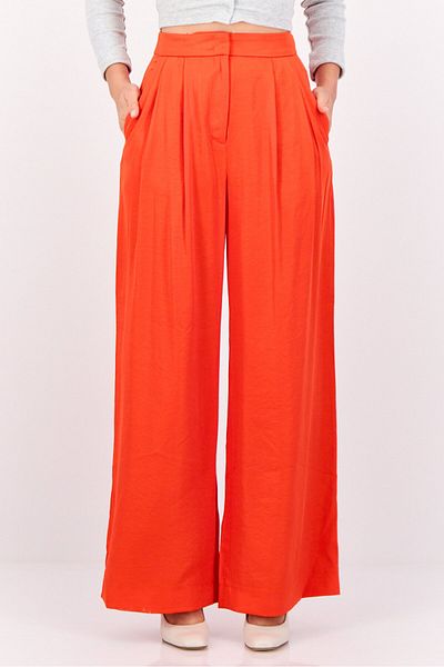 Esprit Women Regular Fit Plain Wide Leg Pants, Orange