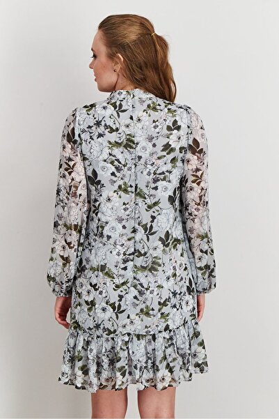 Laundry by Shelli Segal Women Long Sleeve Floral Print Mini Dress, Grey Combo