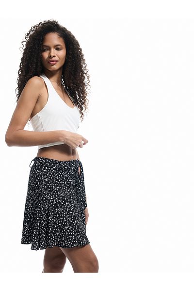 Koton Floral Comfortable Fit Wrap Mini Shorts Skirt with Lace-Up Waist
