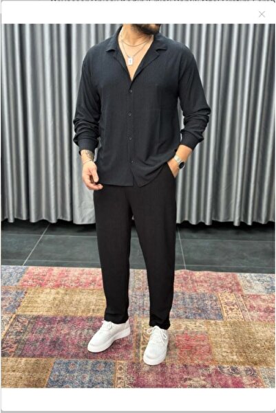 Derays Burgundy Long Sleeve Shirt / Pants Breathable Fabric Oversized Comfortable Fit Men's Double Set