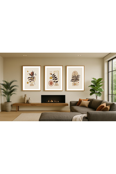 volo dekor Volo Tablo Doğal Ahşap Çerçeveli Soyut Sanat Tablo Seti Ev & Ofis ...