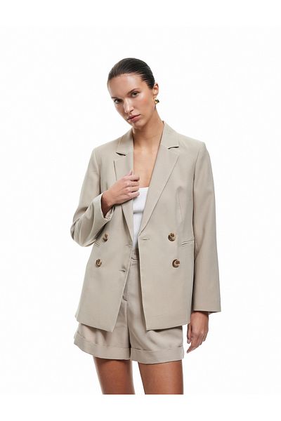 Koton Viscose Fabric Long Sleeve Double Breasted Oversize Blazer Jacket